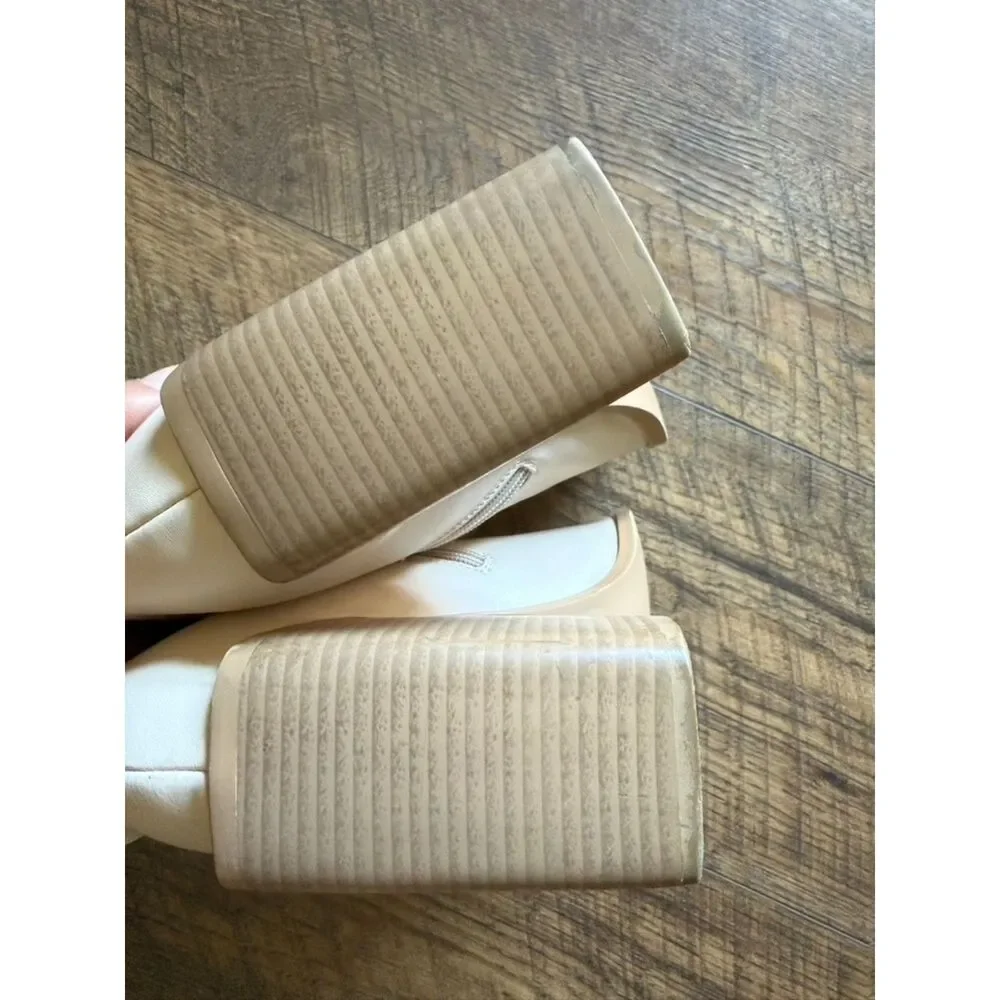PLT Nude/Cream Faux Leather Square Toe Block Heel Over the Knee Boots